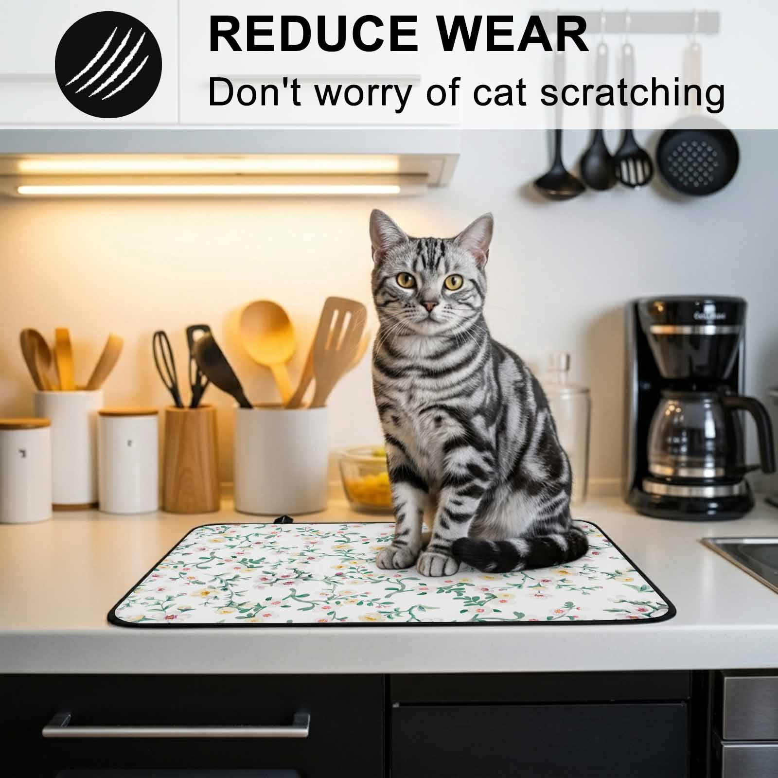 Spring Flowers Stove Top Cover for Electric Stove, Heat-proof & Non Slip Glass Top Stove Cover Protector, Yellow Pink Floral Leaves Country Farm Plants Kitchen Flat Cooktop Rubber Mat 24x21 Inches