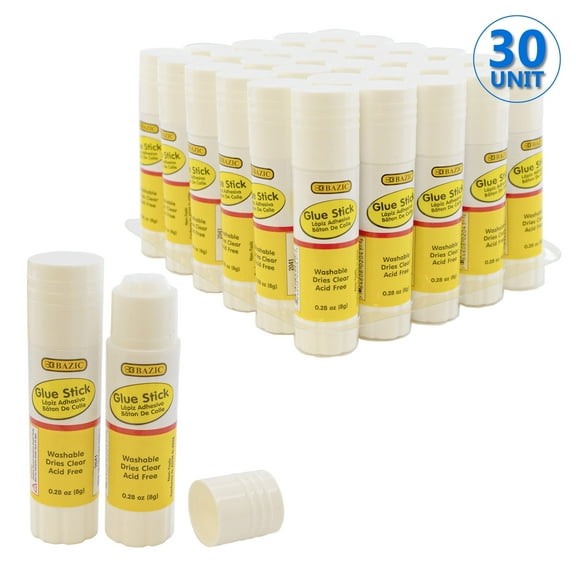 BAZIC Glue Stick 8g/0.28 Oz, White Glue Sticks, Acid Free, 30/Pack