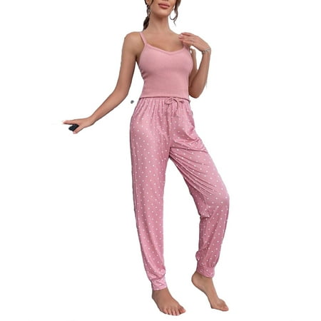 

Cute Polka Dot Cami Strap Pant Sets Sleeveless Pink Womens Pajama Sets (Women s)