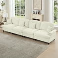 thumbnail image 4 of Newest Elegant Large 4 Seater Sofa Couch,Flared Arms,Removable Ruffles Pleats Skirts,Spindle Legs, Comfy Chenille Four-Seat Sofa for Living Room, Beige White, 4 of 20