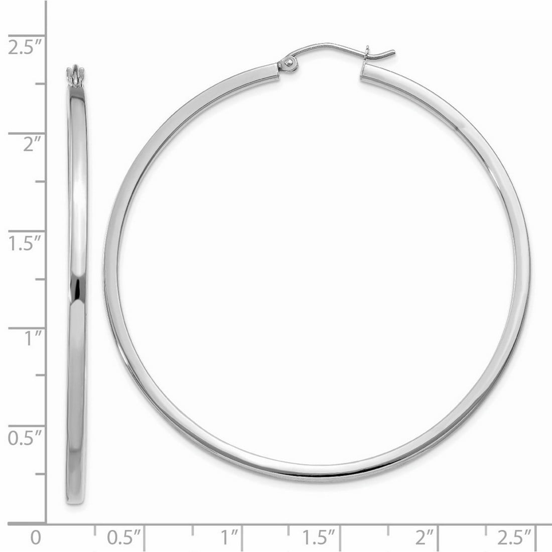 14k White Gold Polished Hollow tube 2mm Square Tube Hoop Earrings 55x55mm Hoop Earring for Women