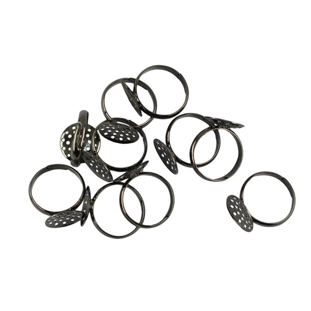 10 piezas de bronce ajustable brillo diy ajustes en blanco pegamento en la bandeja de 14 mm negro SM SunniMix Anillos