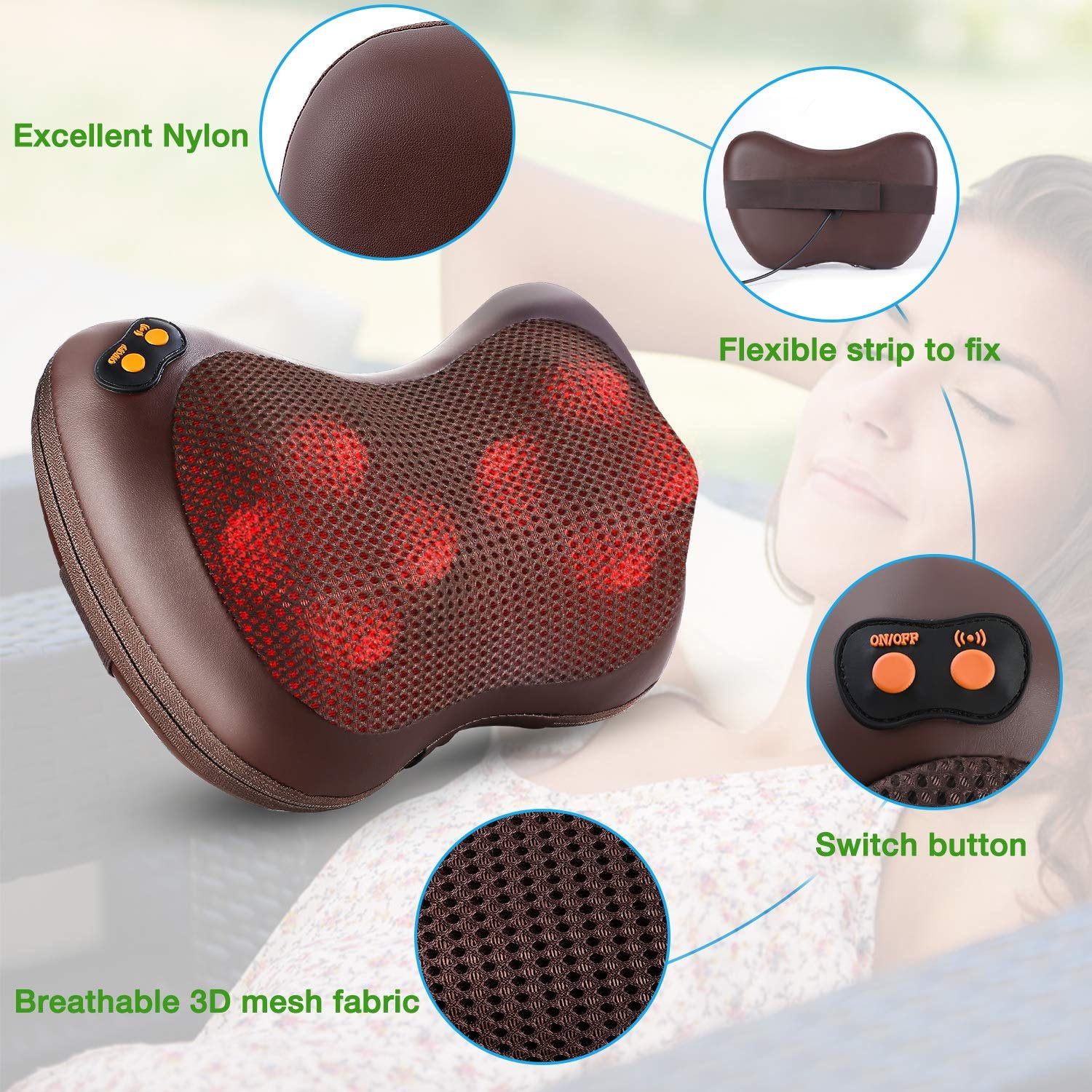 Ikristin Shiatsu Back and Neck Massager Ikristin Tissue Kneading Massage Pillow with Heat