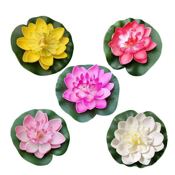 TEHAUX Artificial Water Lily Floating Pond Decor, Assorted Colors, 5 Pieces, Realistic Flowers for Garden and Home
