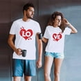 thumbnail image 4 of Chandails à Col Ras du Cou pour Couples Assortis, T-Shirt à Imprimé Cœur de la Saint-Valentin à Col en V, Mode, Manches Courtes, Tunique Confortable et Douce, Haut Confortable et Doux, Respirant, Blouse T-Shirt pour Mari et Femme, Blanc, M, 4 of 5