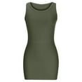 thumbnail image 3 of Mrat Women's Ribbed Tank Dress Crew Neck Slim Stretchy Sleeveless Mini Dresses Long Sleeve Dresses S-91 Green M, 3 of 8