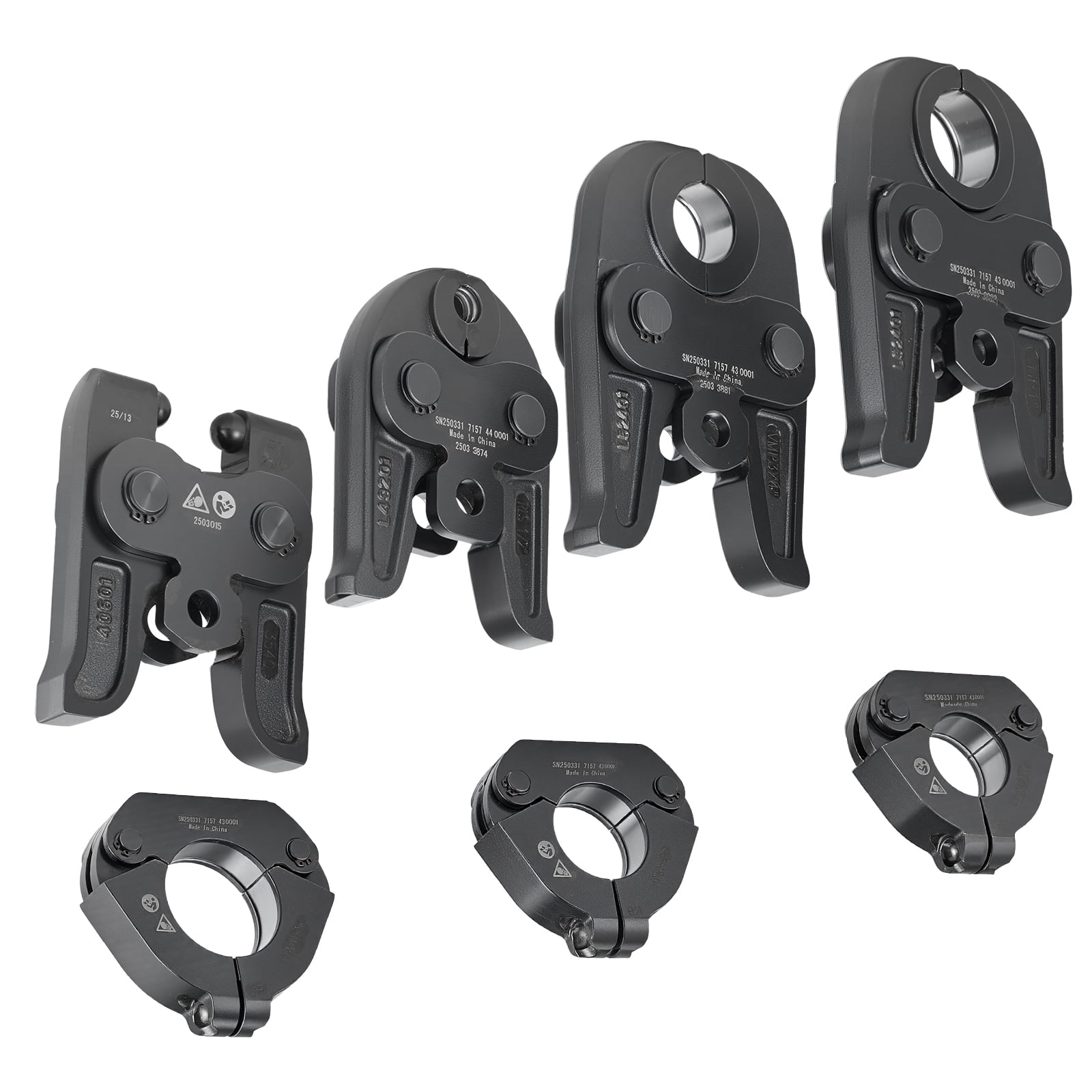 KFFKFF 7-Piece Pressing Kit for Carbon Steel Pipes - Includes 3 Press Jaws, 3 Press Rings, and 1 Actuator, Compatible with Standard Press Tools, Suitable for Pipe Sizes from 1/2" to 2"
