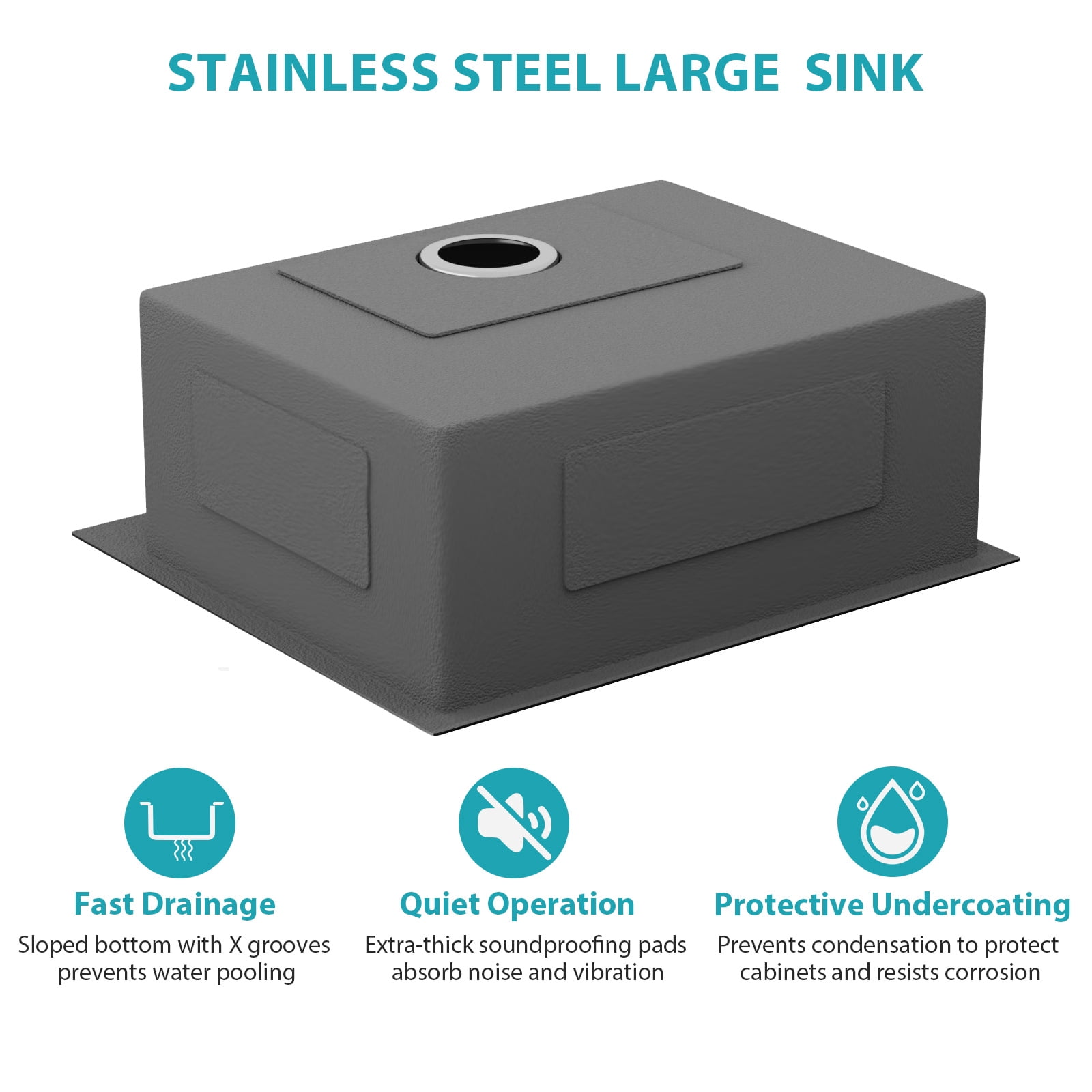 METAFLOWX 25 x 22 x 9 inch Kitchen Sink Drop In 16 Gauge Stainless Steel 25" Single Bowl Topmount Kitchen Sink Basin with Drain Assembly