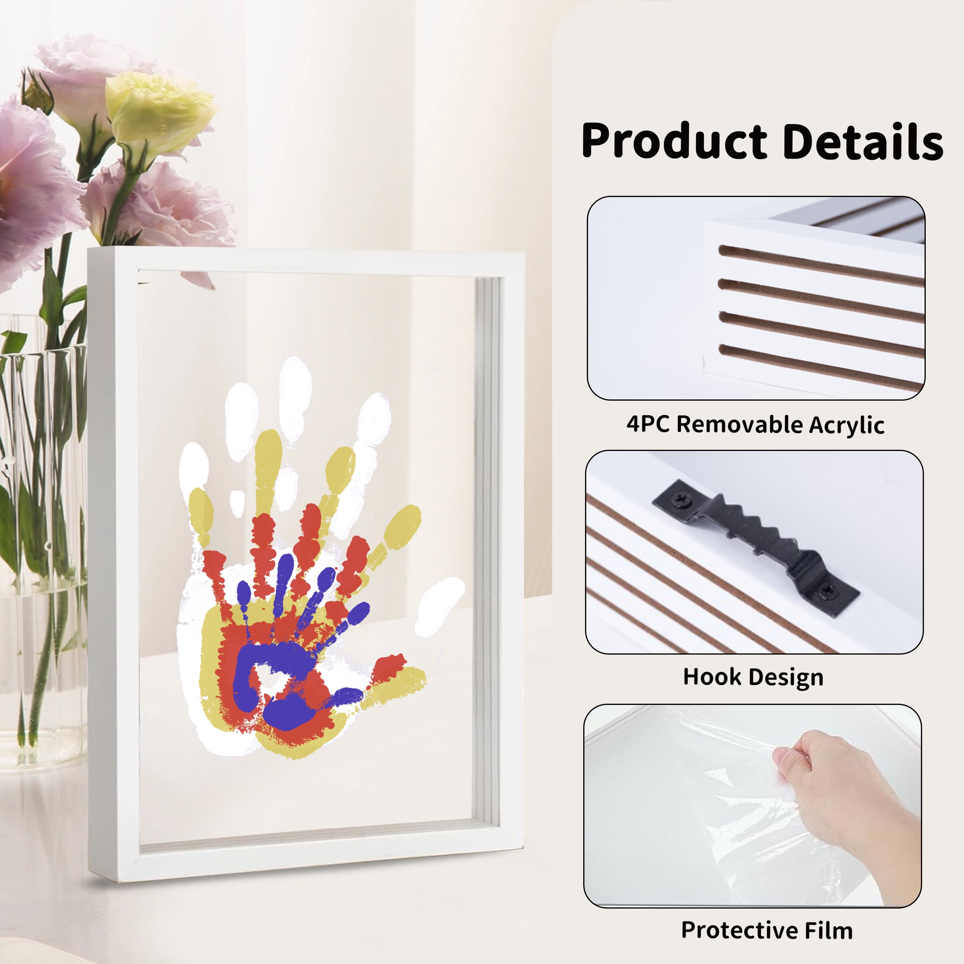 Family Handprint Kit, DIY Craft Keepsake Wood Frame, Endless Gift Set, 4 Transparent Sheets - Brown