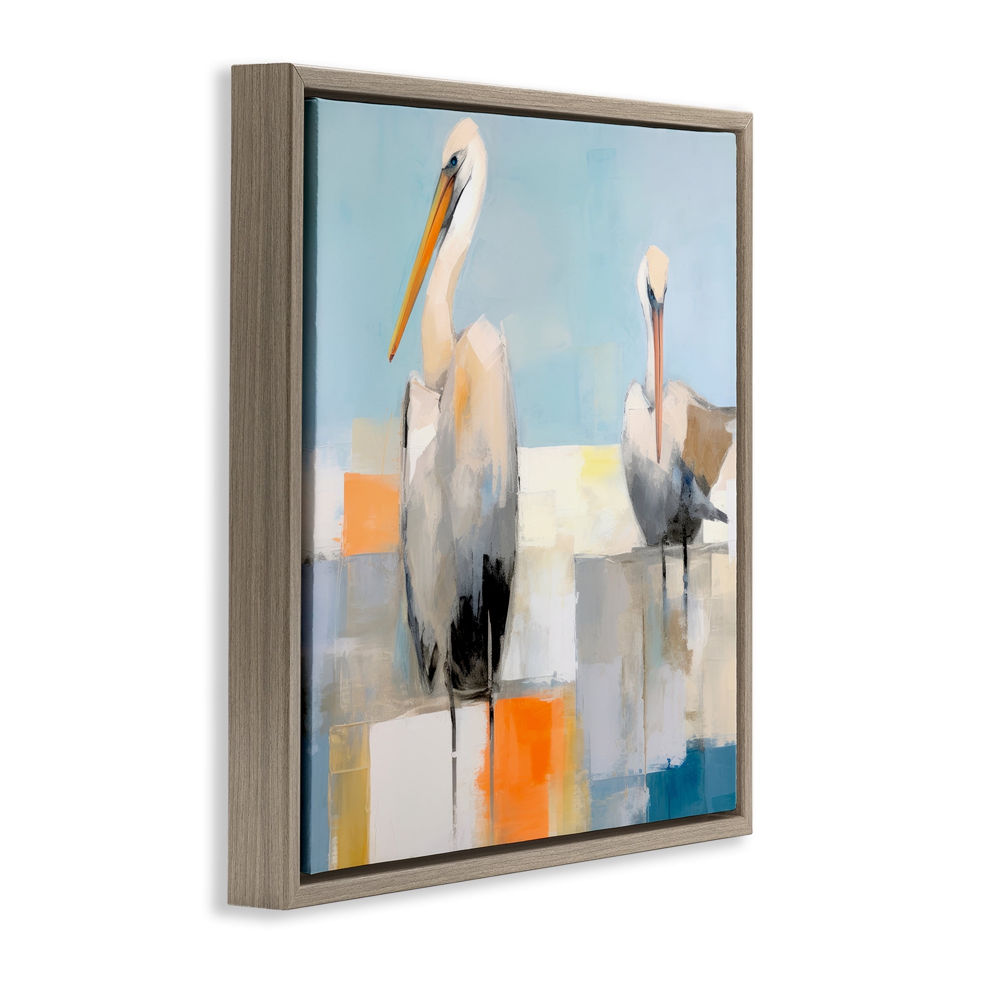 Stupell Industries Nautical Pelicans Abstract Animals & Insects Painting Brown Floater Framed Canvas Art Print Wall Art, 18 x 18