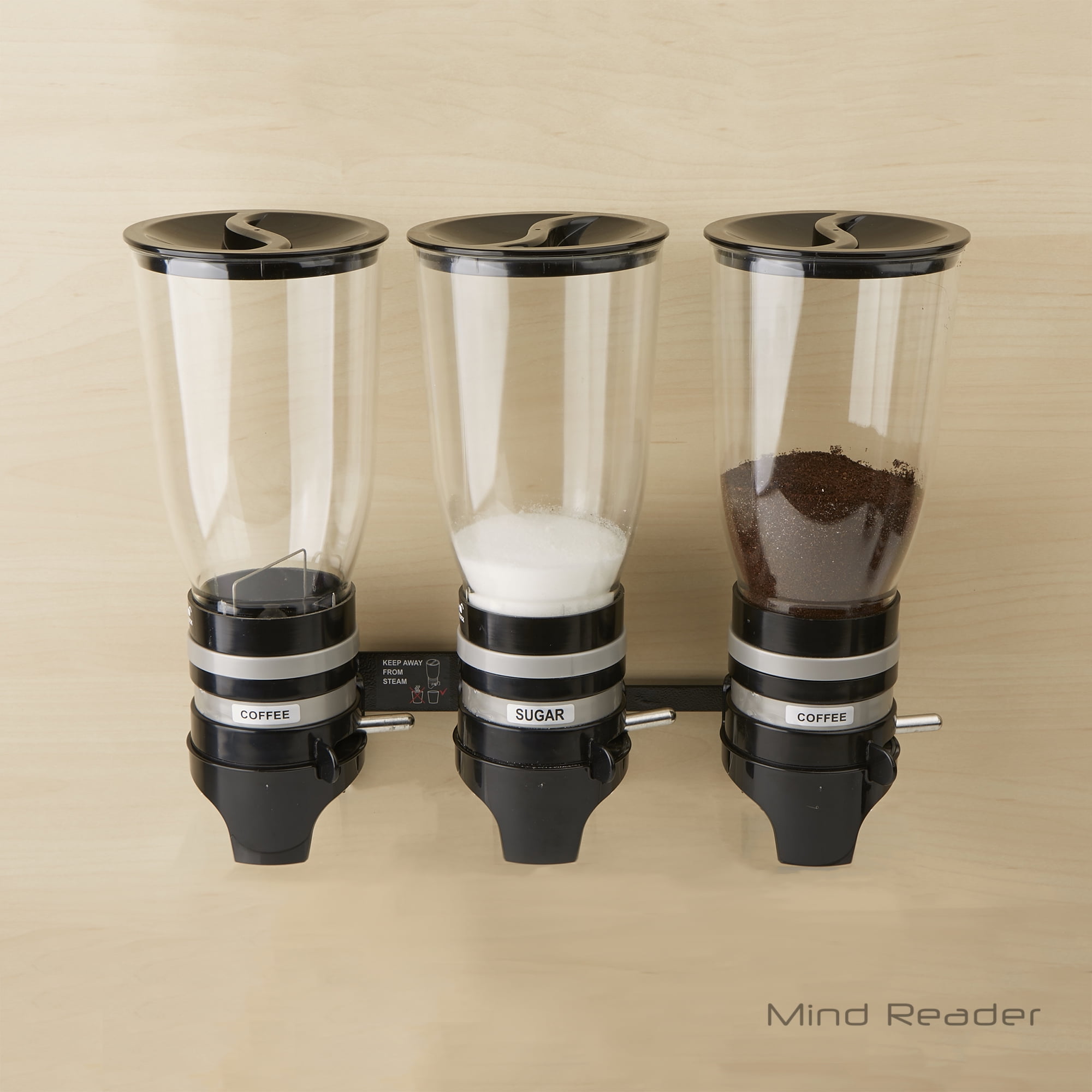 Mind Reader Metal Triple Wall Mounted Coffee and Sugar Dispenser, Black