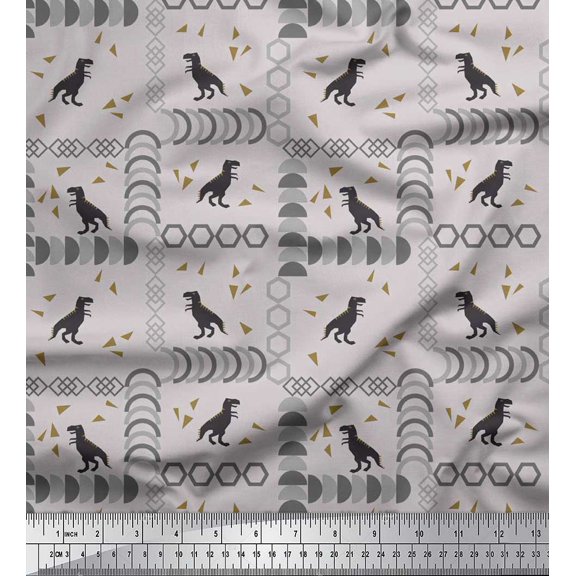Soimoi Rayon Fabric Geometric Shapes & Dinosaur Animal Print Sewing Fabric Yard 56 Inch Wide