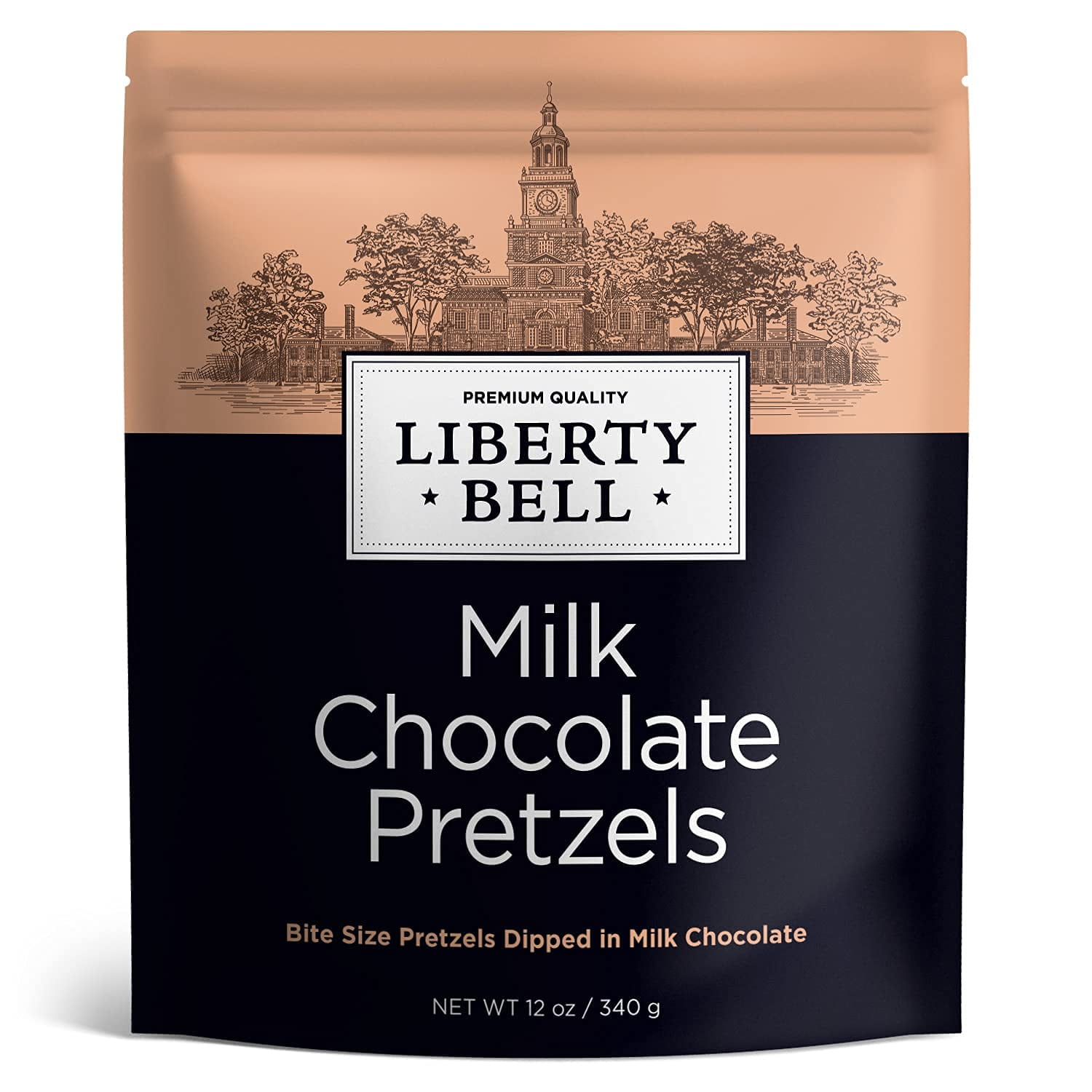 Liberty Bell Milk Chocolate Pretzels, Bite Size Pretzels Dipped in Milk Chocolate, 12 Ounce Bag
