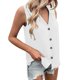 thumbnail image 1 of Gibobby Camiseta sin mangas con botones y cuello en V de color sólido informal para mujer(Blanco,G), 1 of 5
