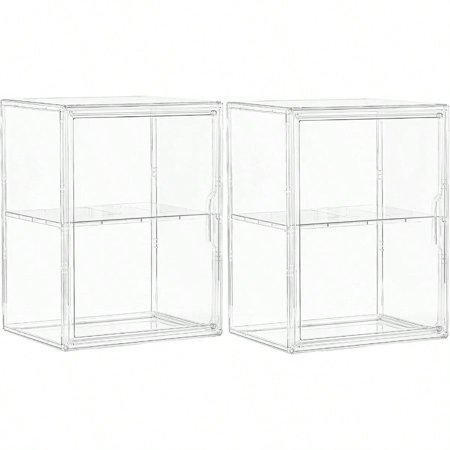 Acrylic Display Case for Collectibles Clear Storage Bin with 3 Adjustable Layers and1 Removable Divider Stackable Clear Storage Box with Magnetic Door for Figures Home or Office Large 2Pack