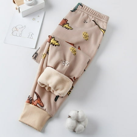

HAOTAGS Toddler Boys Winter Warm Cotton Fleece Lined Leggings Graphic Print Thick Thermal Tights Pants Khaki Size 10 Years