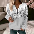 thumbnail image 2 of Bovemsi 1 PC Women's Lightweight Hoodie Vintage Sports Basic Quarter Zip Floral V Neck Micro Elastic Long Sleeve Fall Winter Tops for Women Trendy XXL Comfort, 2 of 4