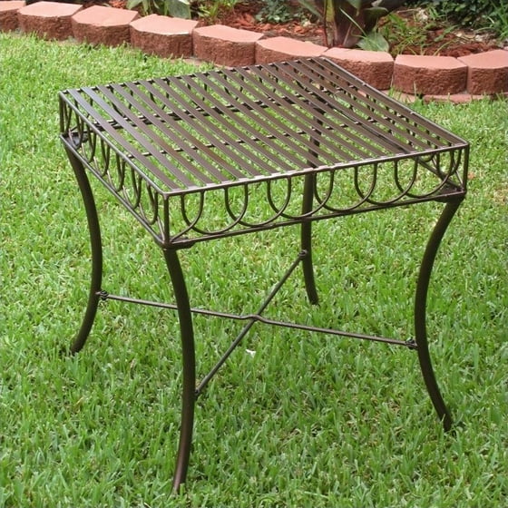 Pemberly Row Iron Patio Side Table In Bronze Com