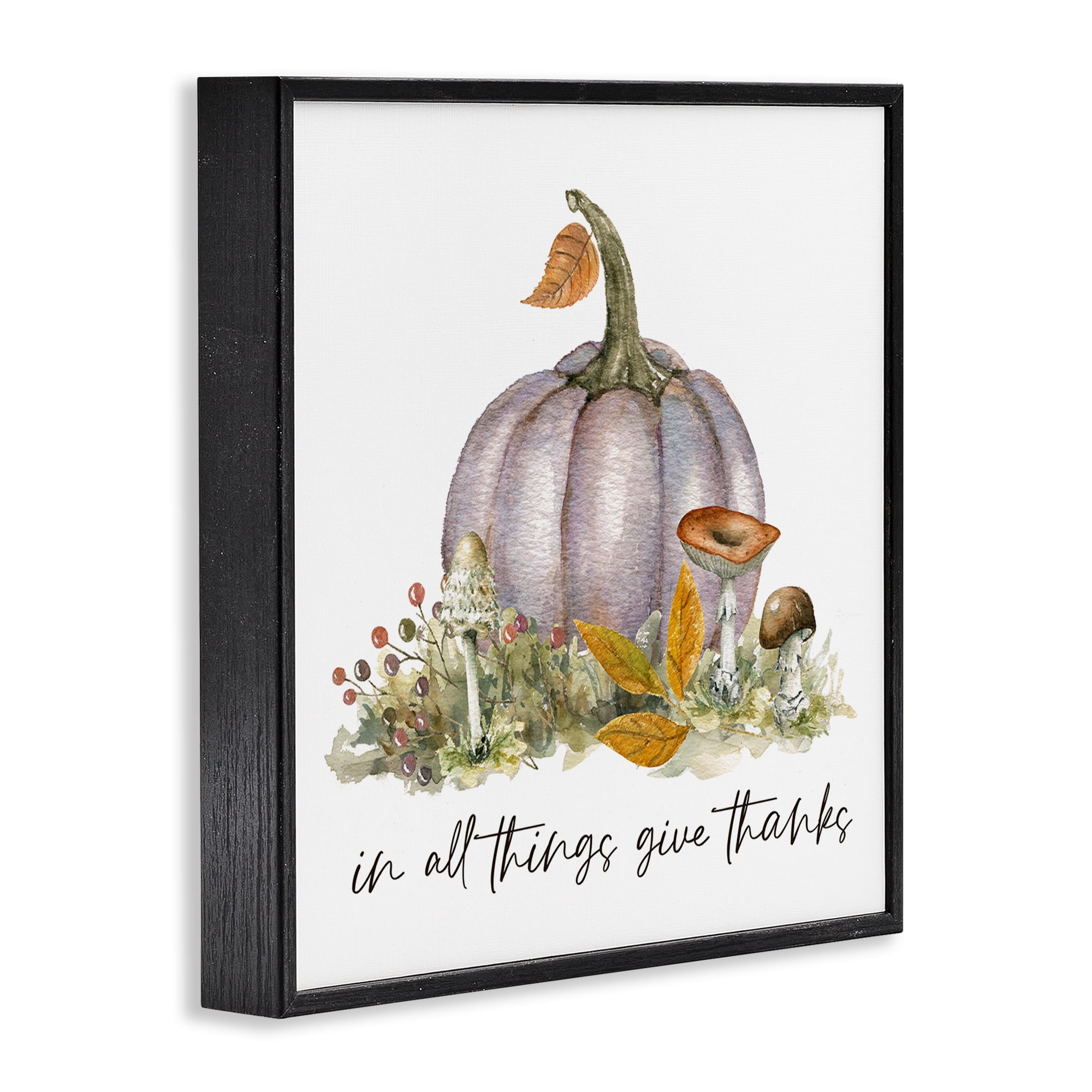 Stupell Industries Give Thanks Pumpkins Botanical & Floral Painting Black Framed Art Prints Wall Art, 12 x 12