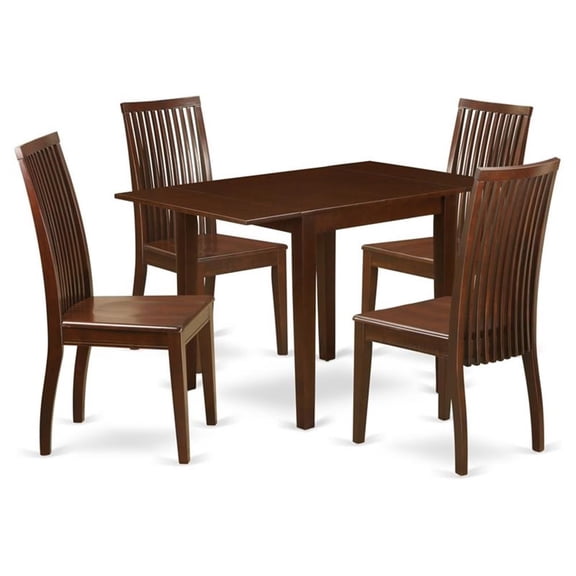 East West Furniture Norden 5-piece Wood Table and Dining Chair Set in Mahogany