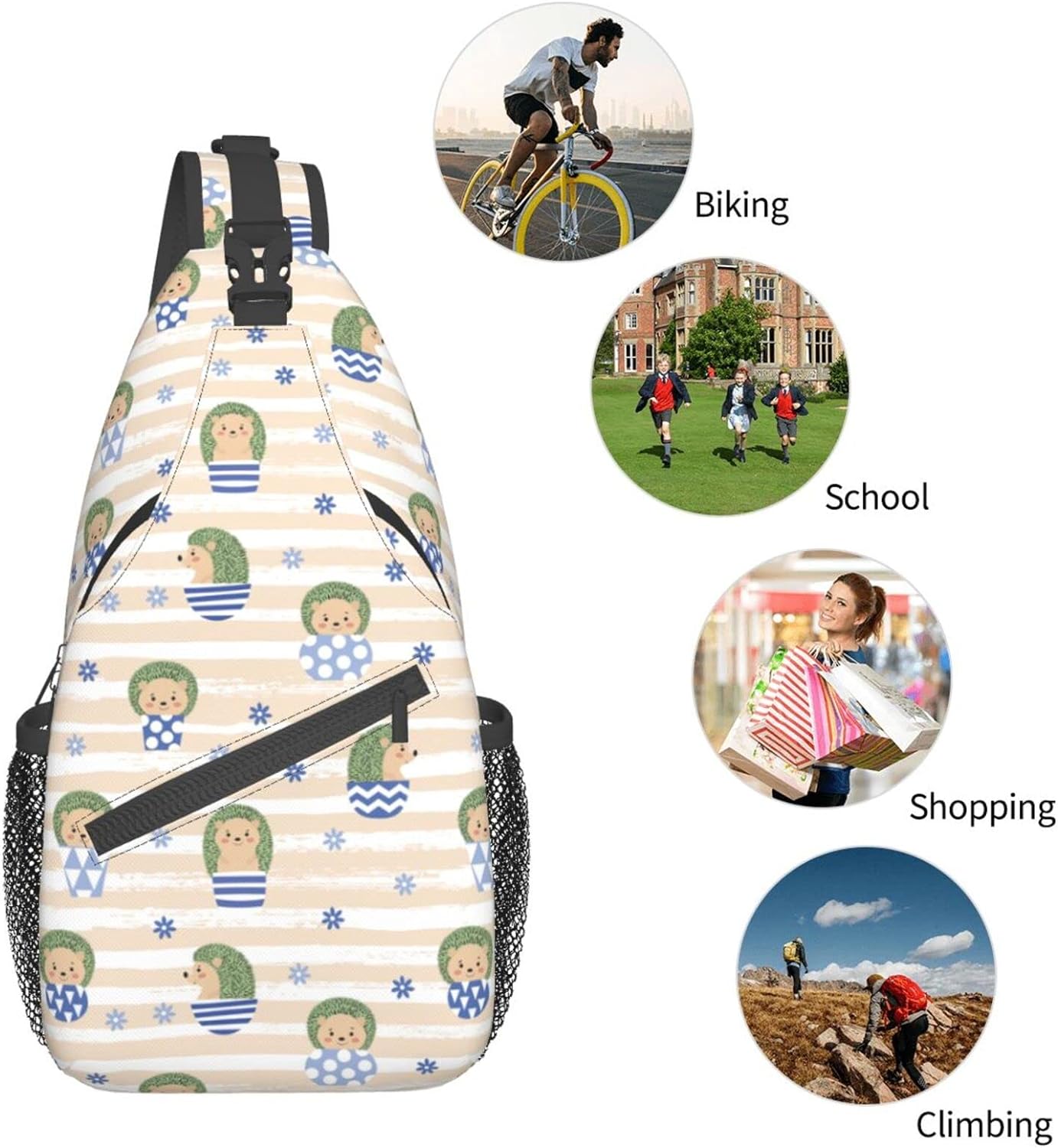 Cactus Hedgehog Sling Bag Crossbody Hiking Travel Chest Bags Backpack Shoulder Daypack for Women Men