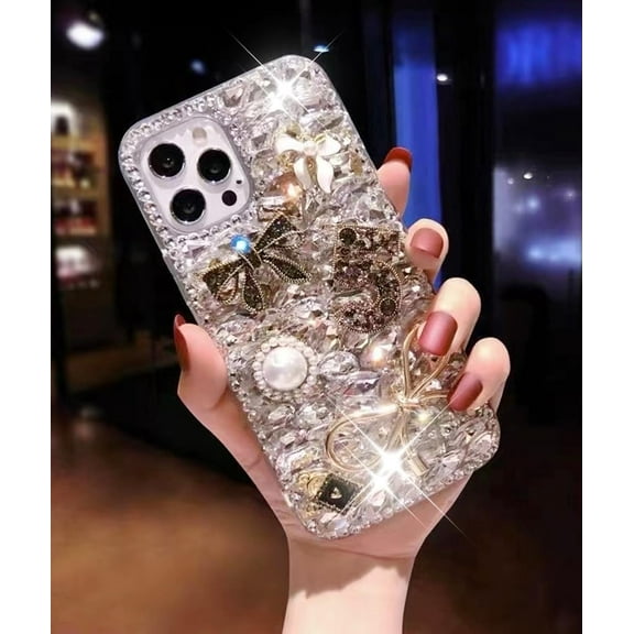 Compatible with iPhone 14 Pro Max Bling Case for Women Girls Cute Luxury 3D Glitter Diamond Crystal Rhinestone Sparkle Shiny Gemstone Bow Tie Bowknot Cover Case for iPhone 14 Pro Max