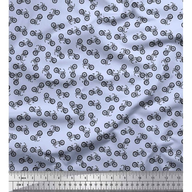 Soimoi Blue Rayon Fabric Bicycle Transport Fabric Prints By Yard 42 Inch Wide