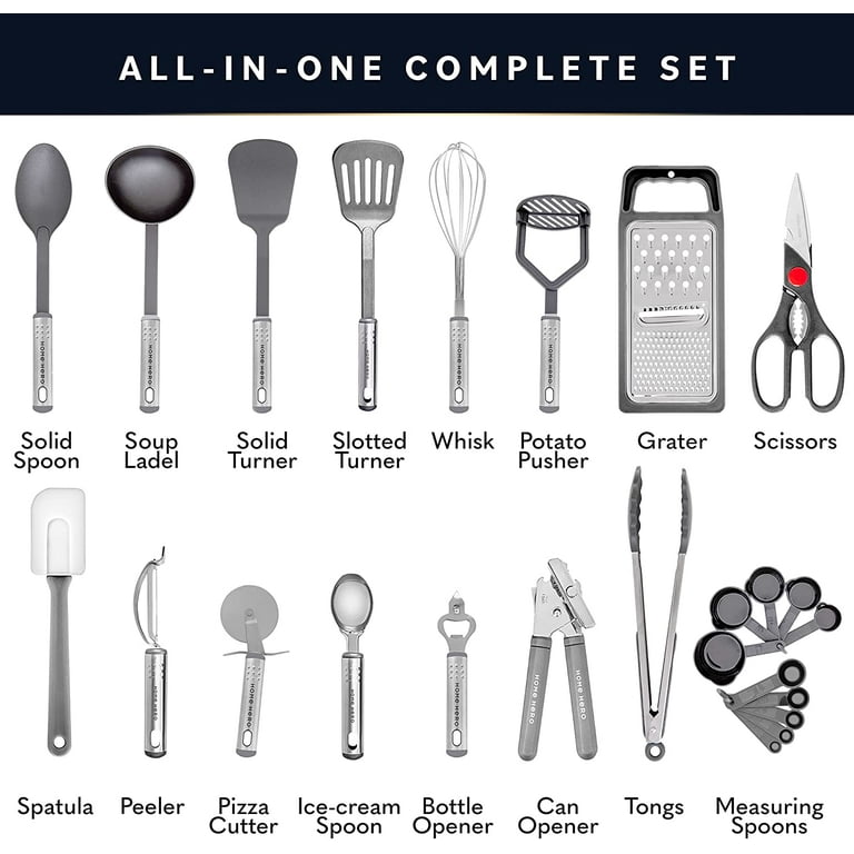 Home Hero 25pc Kitchen Utensils Set - Nylon & Stainless Steel Cooking Utensils Set - Non-Stick Kitchen Utensils with Spatula - Kitchen Gadgets