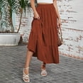 thumbnail image 4 of CHUOU Women Summer Boho Elastic High Waist Pleated A Line Flowy Ruffle Swing Tiered Long Beach Skirt, 4 of 5