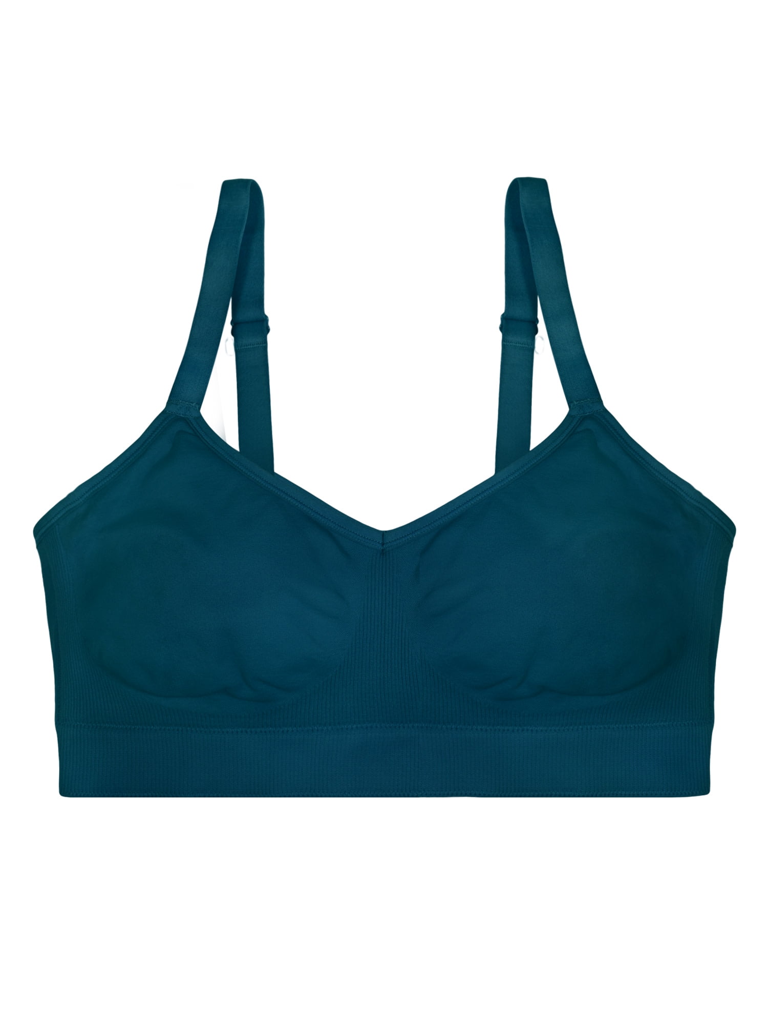 AnyBody Set of 2 Rib Knit Seamless Bras-Blk/Lt Turquoise-Large-A393149