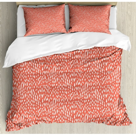 Coral Duvet Cover Coral and White Duvet Cover Set Queen Size, Hand Drawn Strokes Pattern Pastel Abstract Shapes Summer Inspired, Decorative 3 Piece Bedding Set with 2 Pillow Shams, Coral and White, by Ambesonne ()