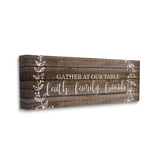 Stupell Industries Faith Family Friends Quote Wood Pattern Rustic Phrase Canvas Wall Art Design by Kim Allen, 20" x 48"