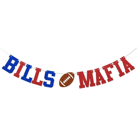 Bills Mafia Banner - Go Bills Sign, Football Party Decor, Bills Football Game Day Party Decorations Blue & Red Glitter