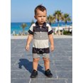 thumbnail image 6 of BemeyourBBs Newborn Baby Boy Summer Clothes Romper One Piece Outfit 0 3 6 12 18 Months Contrast Color Stripes Collar Short Sleeve Button Down Jumpsuit Shorts, 6 of 9