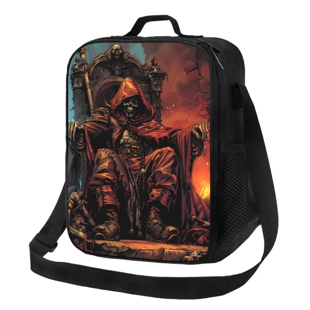 Disketp Dark Skull King Throne Bolsa Térmica Estampada para Almuerzo, Lonchera para Hombres y Mujeres Adultos