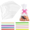 thumbnail image 1 of Paquete de bolsas de celofán de 100 (6 x 10 pulgadas), bolsas de galletas con lazos coloridos, bolsas de regalo transparentes para almacenamiento de alimentos, 1 of 5
