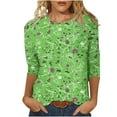 thumbnail image 2 of Pincandy Women's Fashion Printed T-shirt Mid-length 3/4 Sleeves Blouse Round Neck Casual Tops Scoop Neck Short Sleeve Shirts Dressy Casual Cute Summer Tops Trendy Layering Tee Shirts,Green,2XL, 2 of 5