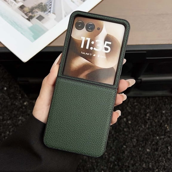 Designed for Motorola Razr 2024/Razr 60 Phone Case,Ultra Slim Lychee Grain PU Leather&Hard PC Hybrid Design,Shockproof Durable Protective Rugged Phone Case for Motorola Razr 2024/Razr 60,Green
