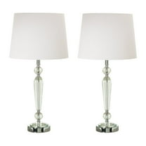 24 Inch Table Lamp Set of 2 with Glass Stands - Metal Base - Clear Finish