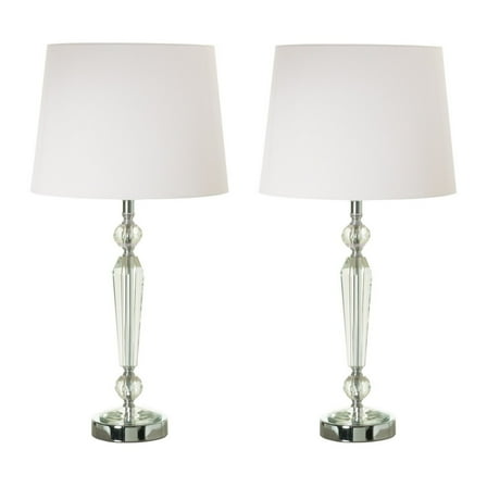 24 Inch Table Lamp Set of 2 with Glass Stands - Metal Base - Clear Finish