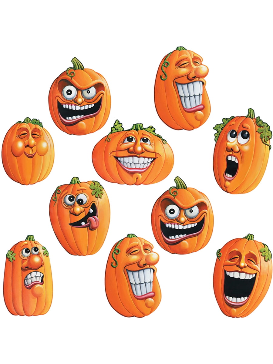 Mini Wacky Jack-O-Lantern Cutouts 10 Piece Halloween Decoration 