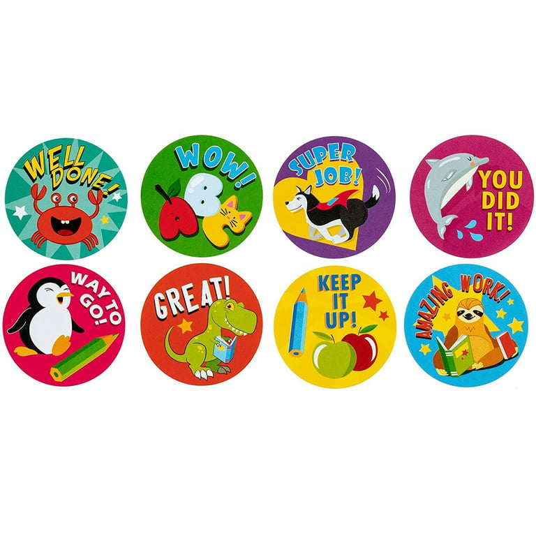 Reward Stickers - 1000-Count Encouragement Sticker Roll for Kids, Motivational Stickers with Cute Animals for Students, Teachers, Classroom Use, 8