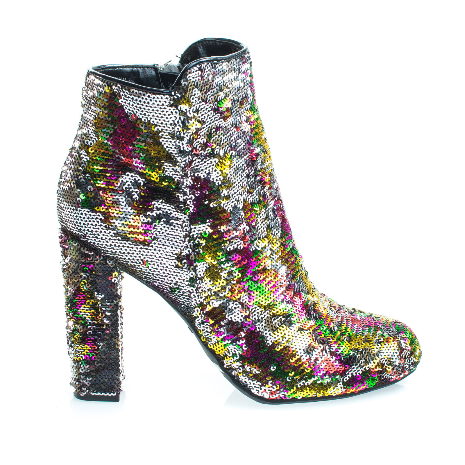 Vintage Booties Sequin Embroidered Block Heel Round Toe Shoes Boots