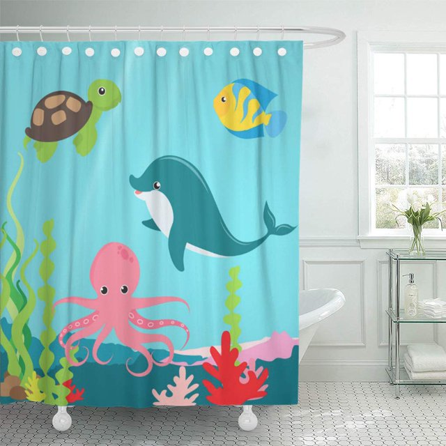 ABPHQTO Kids Aquatic Ocean Life Childrens Octopus Sea Dolphin Fish Cortina de ducha 160x180 cm