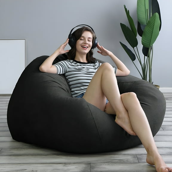 LAMIRO Extra Large 16 in Bean Bag Storage Cover for Stuffed Animals & Toys,Giant Beanbag Chair for Plush,Toddler & Kids Rooms Bedroom Organizer,Sky Black