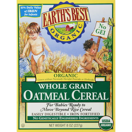 Earth's Best Certified Organic Whole Grain Oatmeal Cereal -- 8 oz Each / Pack of (Best Baby Cereal To Start)