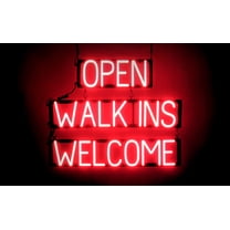 SpellBrite OPEN WALK INS WELCOME LED Sign for Business. 29.8" x 23.8" Red OPEN WALK INS WELCOME Sign Has Neon Sign Look With Energy Efficient LED Light Source. Visible from 500  Feet, 8 Animations.