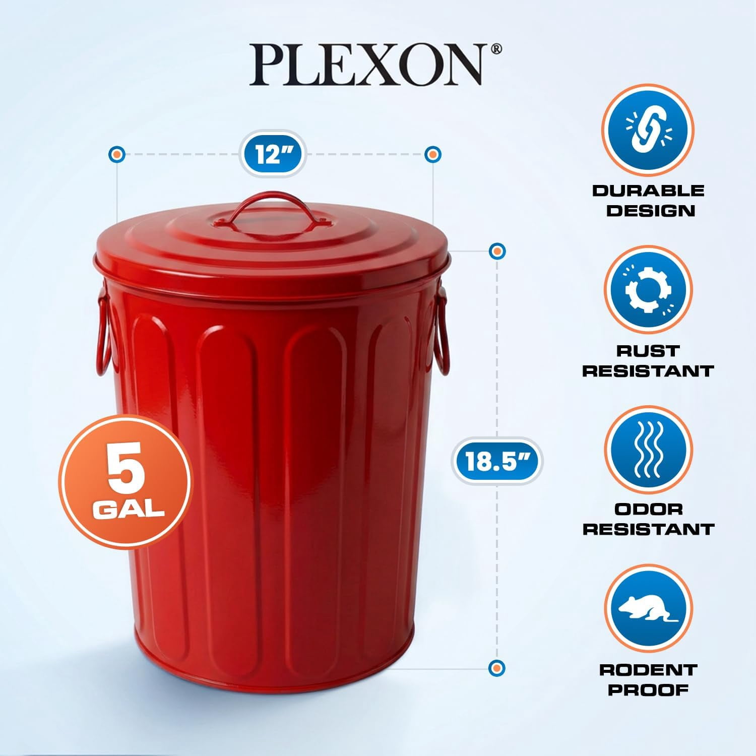WBTER 5 Gallon Small Metal Trash Can with Lid Outdoor Galvanized Steel Bucket with Lid 5 Gal Storage Can for Dog Food Bird Seed Storage Container Rodent Pet Proof, Red