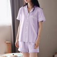 thumbnail image 2 of vigerkar Pajama Set for Women 2 Piece Lounge Set Short Sleeve Tops and Shorts Soft Sleepwear, Chest Pocket Light Purple, XL, 2 of 5