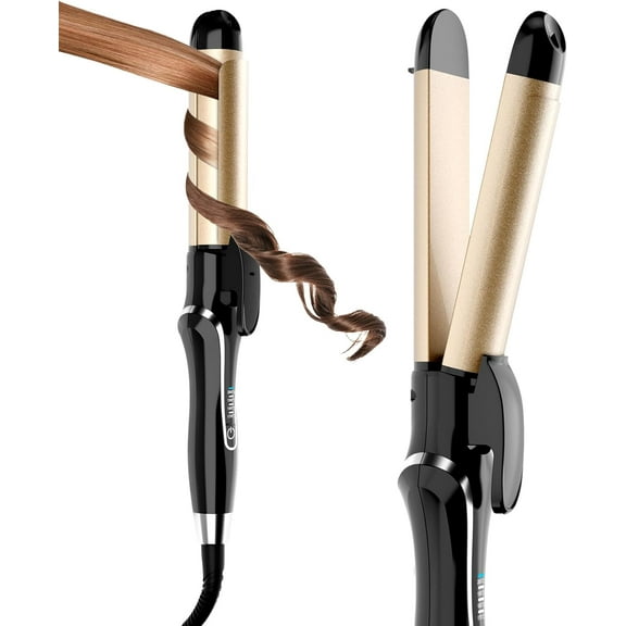 Ceramic Hair Straightener and Curler 2 in 1 with Adjustable Temperature, Dual Voltage Curling Wand for All Hair Types, Anti-Tangle for Long-Lasting Curls and Straight